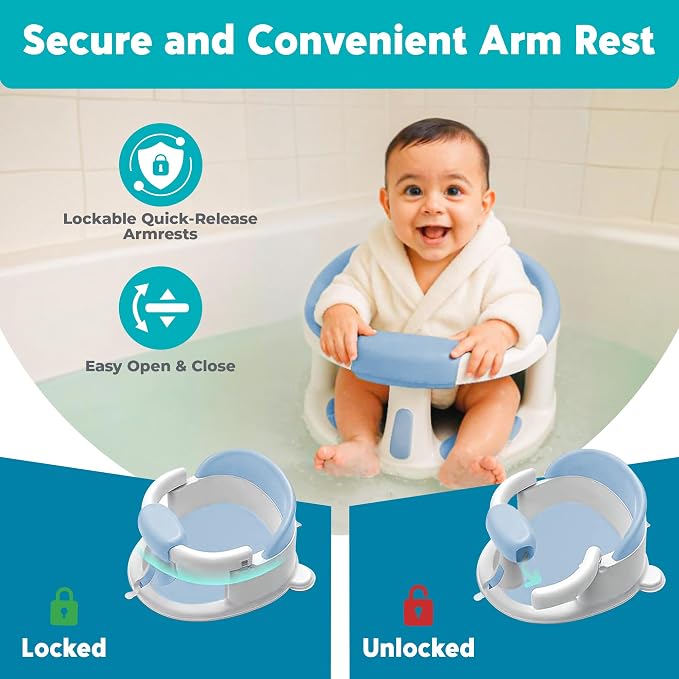 Baby Bath Seat for Babies 6 Months & Up with Floating Temperature Device as Gift, Bath Seats for Babies Sitting Up Non Slip Design + Strong Suction Cups, Toddler & Infant Shower Seats, Baby Tub Seat