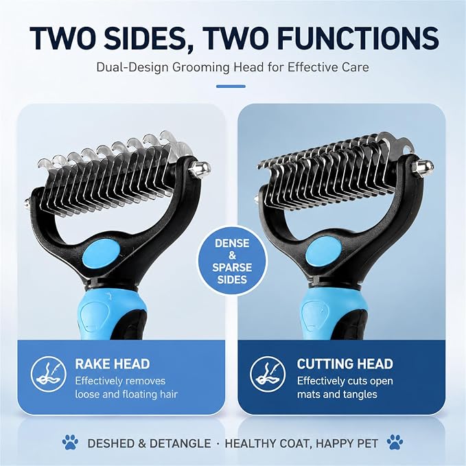 Licklo Pet Hair Remover, Pet Pro 2-in-1 Double-Sided Pet Grooming Tool, Rounded-Tooth Deshedding & Dematting Brush, Painlessly Remove Tangles, Knots & Loose Fur for Dogs & Cats