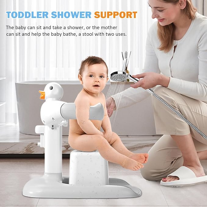 Adjustable Height Baby Shower Stand with Anti-Slip Base, Bath Shower Standing Support, Portable Bath Helper