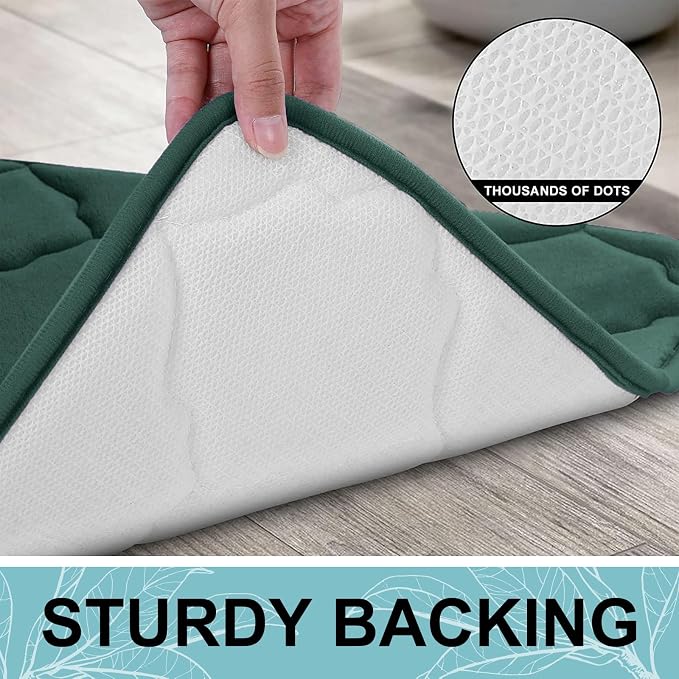OLANLY Memory Foam Bath Mat Rug 47x24, Ultra Soft and Absorbent Bathroom Rugs, Non-Slip, Comfortable, Machine Washable Bath Carpet for Bathroom Floor, Tub Shower and Home Decor Accessories, Dark Green