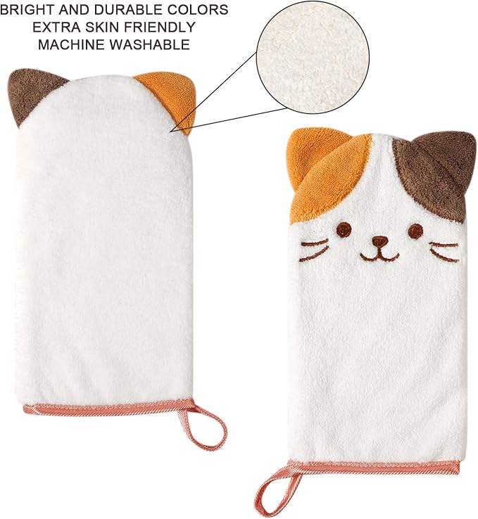 PHOGARY 5-Pack Microfiber Body Wash Mitts, 4.5×9 inch Super Absorbent & Soft Face Washcloths Gloves in Cute Animal Style - Gentle Scrub for Baby, Toddler, and Kids Bath and Shower
