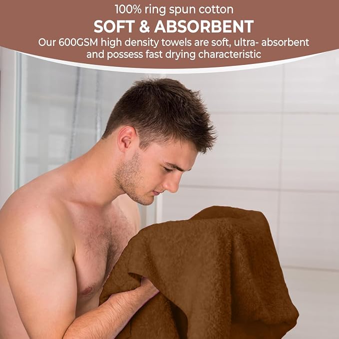 KAHAF COLLECTION 6 Pack Bath Towels Set (27 x 54 Inches) 100% Ring Spun Cotton, Lightweight, Quick Dry, Highly Absorbent Towels (Brown, (27x54) Inches)