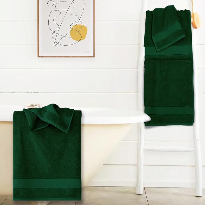 COZYART Formal Green Bath Towel Set 6 Piece, 100% Zero Twist Ring Spun Turkish Cotton 650GSM, Ultra Soft Absorbent Fast Dry Hotel Bathroom Towels