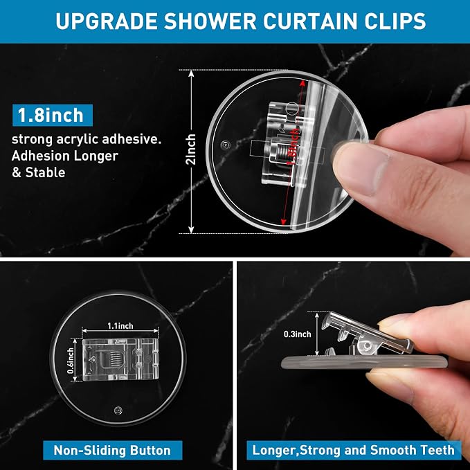 Kitosun Adhesive Shower Curtain Clips - Bath Shower Water Splash Guards Hold The Shower Liner to Keep Water in Shower | Stop Wind | Protect Privacy | (8PCS, Transparent)