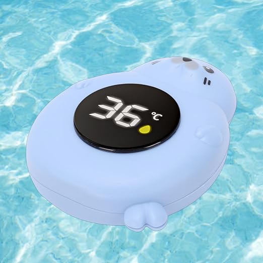 BRRNOO Baby Bath Water Thermometer with Green Light Alarm, IP67 Digital Bathtub Safety Thermometer for Infant Toddler with Cartoon Design, Easy Carry, 1 Hour Auto Off (Blue)
