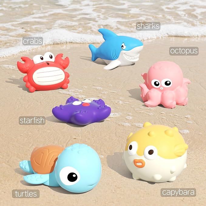 Bath Toys for Toddlers 6-12-18 Month, Bathtub Toys with 6 Baby Bath Animals, No-Hole Design Keeps Dry, Floating Toys Set for Baby 1 Year Old Boys & Girls (6 Pack)