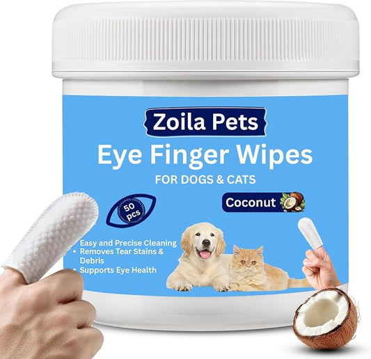 Dog & Cat Eye Wipes - Gentle Tear Stain Remover for Discharge & Crust | Gentle eye wipes remove tear stains, discharge & crust for dogs, cats & small pets - hypoallergenic, 50 Wipes, Coconut
