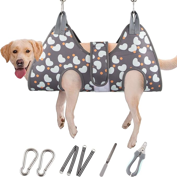 ATESON Dog Grooming Hammock for Medium/Large Dogs with Nail Clippers/Nail Trimmers, Dog Grooming Harness for Nail Trimming, Pet Grooming Sling Helper