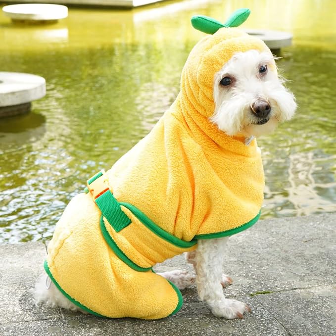 Dog Bathrobe Towel, Cat Bathrobe Microfiber Fast Drying Absorbent Towel for Puppy Small Medium Large Dog Cat (Yellow, Small)