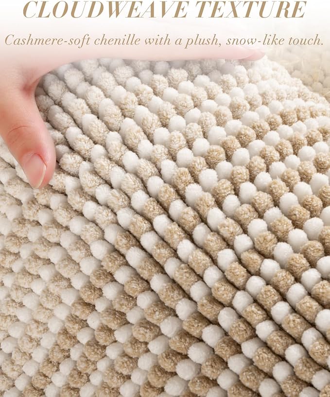 BSICPRO Chenille Bathroom Rugs, 20 x 47 Inches Non Slip Absorbent Bath Mat, Soft Shaggy Shower Bath Floor Mats for Bathroom, Machine Washable(Beige)