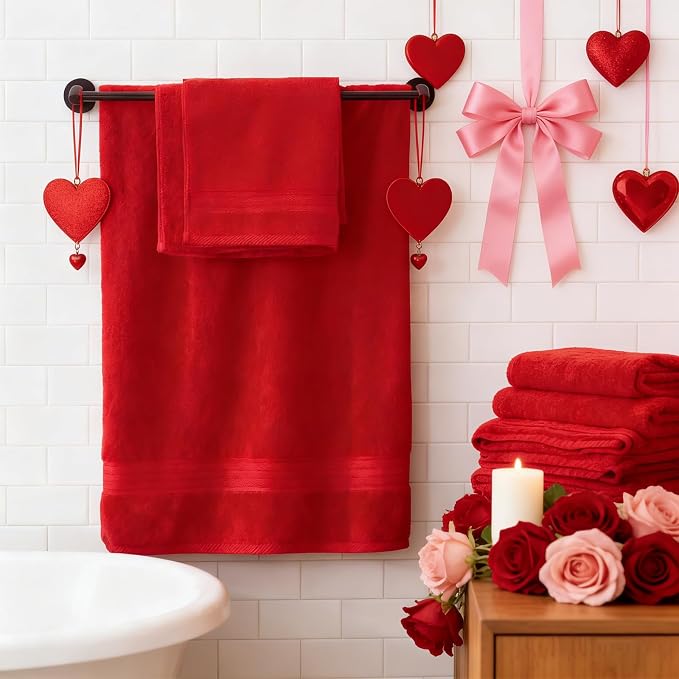 COZYART Red Bath Towel Set for Bathroom Soft Absorbent Durable 650 GSM Turkish Cotton Towel Sets of 6, 2 Large Bath Towels, 2 Hand Towels, 2 Washclothes