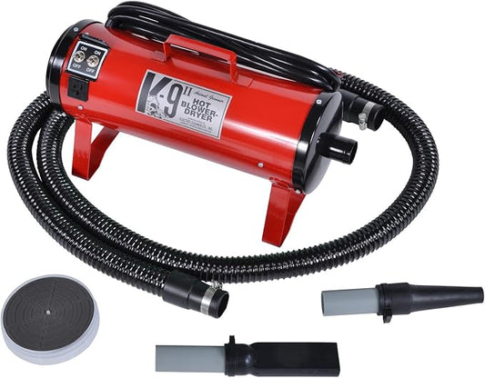 Electric Cleaner Company K9 II Dog Blow Dryer - High Power Grooming Dryer, Heavy Duty, 10' Hose, Deshedding, Red
