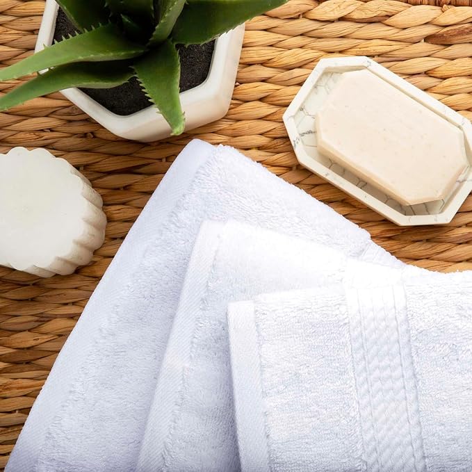 SUPERIOR Egyptian Cotton Ultra Plush & Absorbent, 3 Piece Set, White | Quick Dry, Soft Luxury Towel Set, Bath Essentials, Guest Bath, Spa, 1 Bath, 1 Hand, 1 Face Towels, Madeline Towels