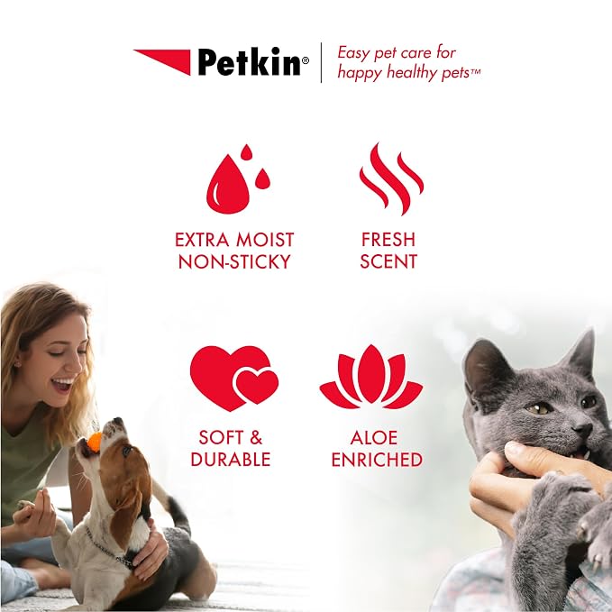 Petkin Pet Wipes for Dogs and Cats - 400 Large Wipes - Removes Dirt & Odor - Cleans Ears, Face, Butt, Eye Area - Convenient for Home or Travel - 4 Packs