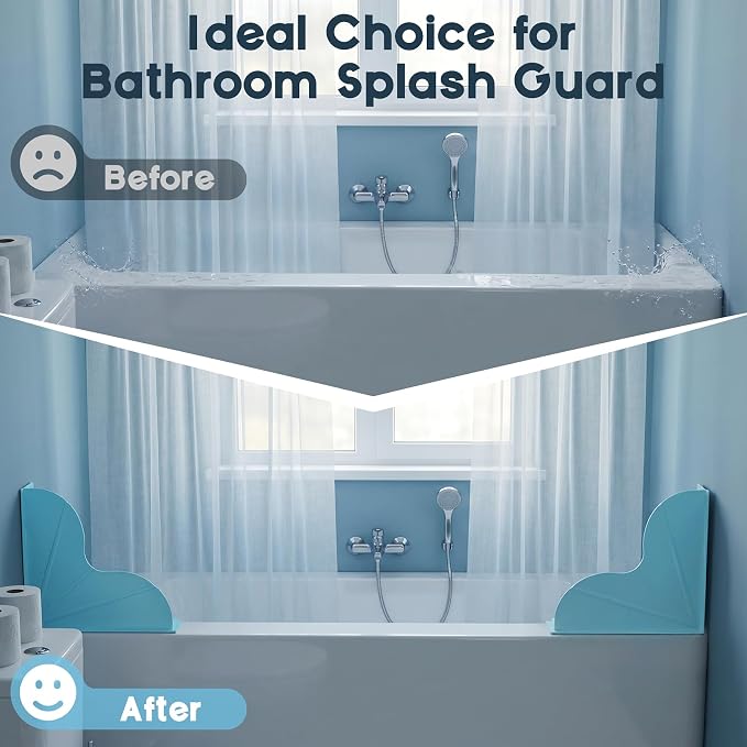 Shower Splash Guard for Bathtub 2 Packs, Silicone Bathtub Water Guard Kit, Waterproof Bath Tub Water Blocker, Shower Corner Guards to Keep Water in Shower or Bath - Blue
