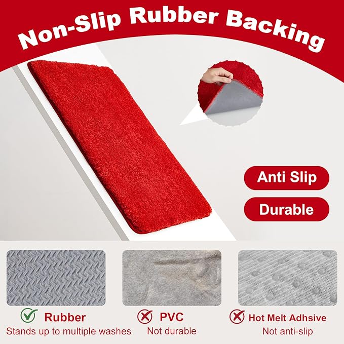 TYUU Bathroom Runner Rug, Ultra Soft Long Bath Mat Machine Washable Super Absorbent Quick Dry Bathroom Runner Rugs 24 x 60 Non Slip, Red 24" x 60"