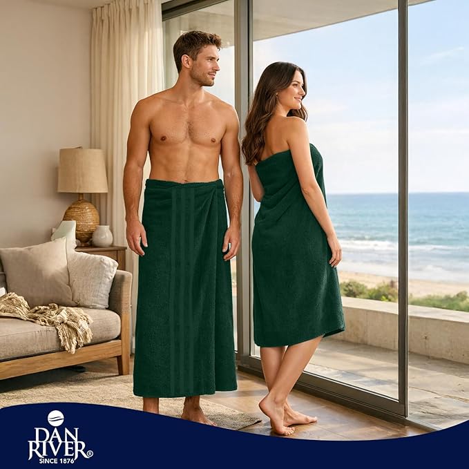 DAN RIVER 2 Pack Luxury Bath Sheets 35x70, 600 GSM, Soft & Quick Dry 100% Ring Spun Cotton Towels Ideal for Hotels, Spas, Gyms & Salons Extra Large, Hunter Green