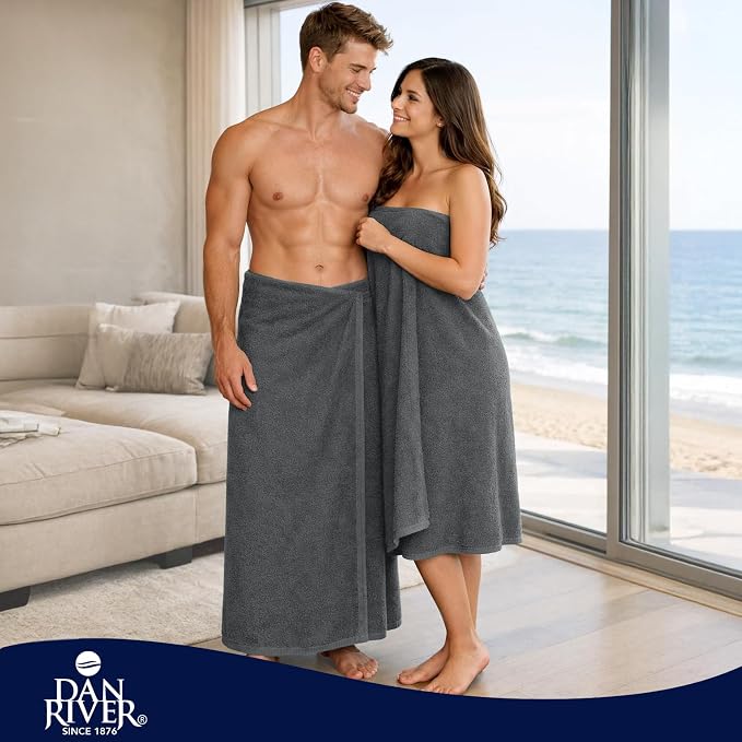 DAN RIVER Pack of 1 Jumbo Bath Sheet 40x80 Inches, Extra Large Gray Bath Towels Oversized, Absorbent Cotton Towels for Bathroom
