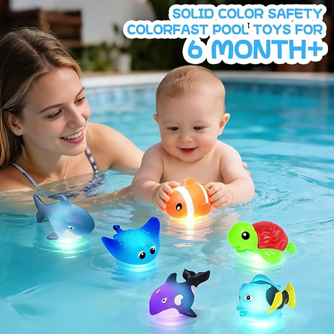 Light Up Bath Toys,No Hole Mold Free Baby Bath Toys,Ocean Animal Water-Activated Lights Flashes and Change Color,Sensory Lights Toys for Babies and Toddlers,Bathtub,Shower,Water Table, Pool