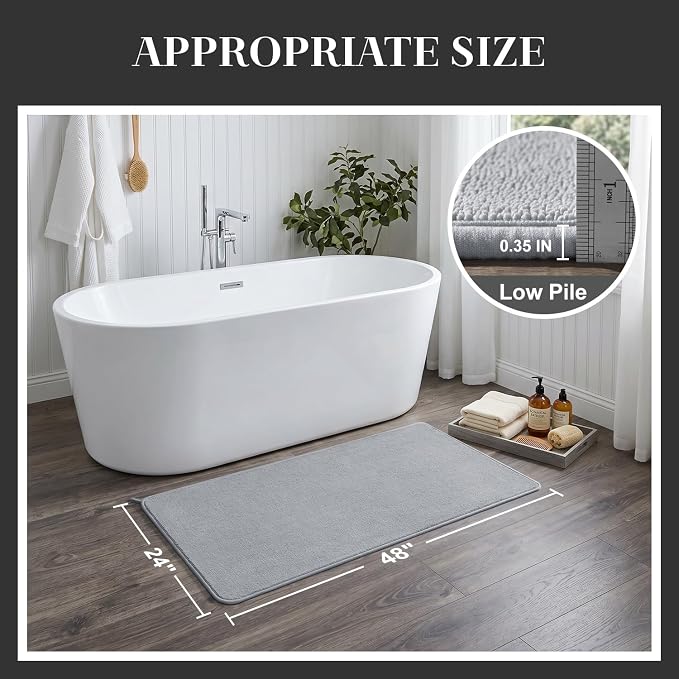 MontVoo Super Absorbent Bath Mat, Low-Profile Bathroom Rug, Breathable Quick Dry Bathroom Mats for Floor, Machine Washable Thin Bath Rug for in Front of Sink Bathtub,Outside Shower, Grey, 24"x48"