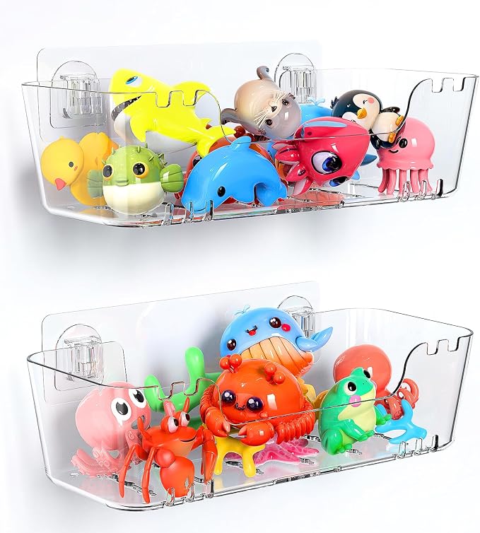 Bath Toy Storage Holder for Bathtub 2 Pack Bath Toy Organizer | Large Capacity, Clear Acrylic Shower Caddy, Waterproof and Rustproof, Multiple Drainage Holes, Suitable for Bathroom