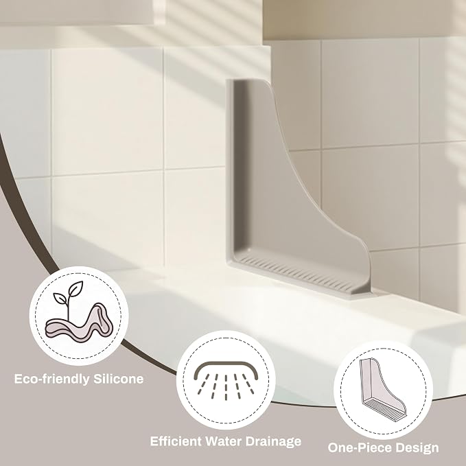 Roslim No-Adhesive Silicone Shower Corner Splash Guard, Reusable Suction Cup Water Blocker for Walk-in Showers & Bathtubs, Leak-Proof Seal Keeps Floor Dry, 2-Pack, Taupe（Small）