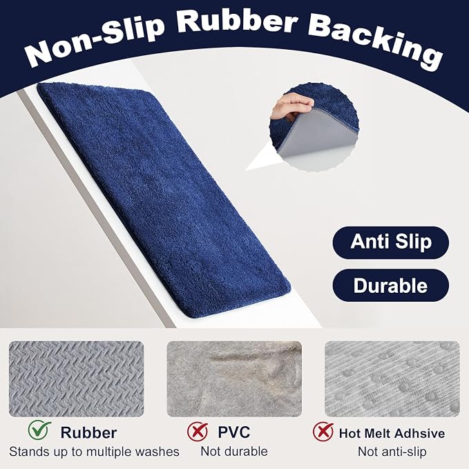 TYUU Navy Blue Bathroom Rugs, Ultra Soft Bath Rugs Non Slip Washable, Super Absorbent Quick Dry Bath Mat with Rubber Backing for Bathroom Floor, Shower, or Sink, Navy Blue 24" x 36"
