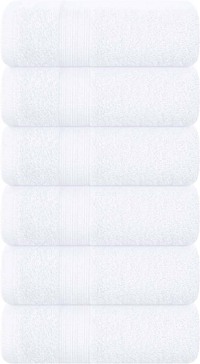 BOUTIQUO Ultra Soft Cotton 6 -Piece Hand Towel Set 16x24 Inch, Ideal for use in Bathroom, Kitchen, Gym, Spa & General Cleaning, Compact & Lightweight Multi Purpose Hand Towels - White