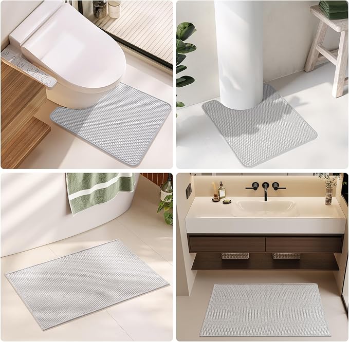 TYUU Toilet Rug, Thin Toilet Rugs U Shaped Washable Non Slip Absorbent Quick Dry Low Pile Toilet Mat, Light Grey 20"x24" U Shape