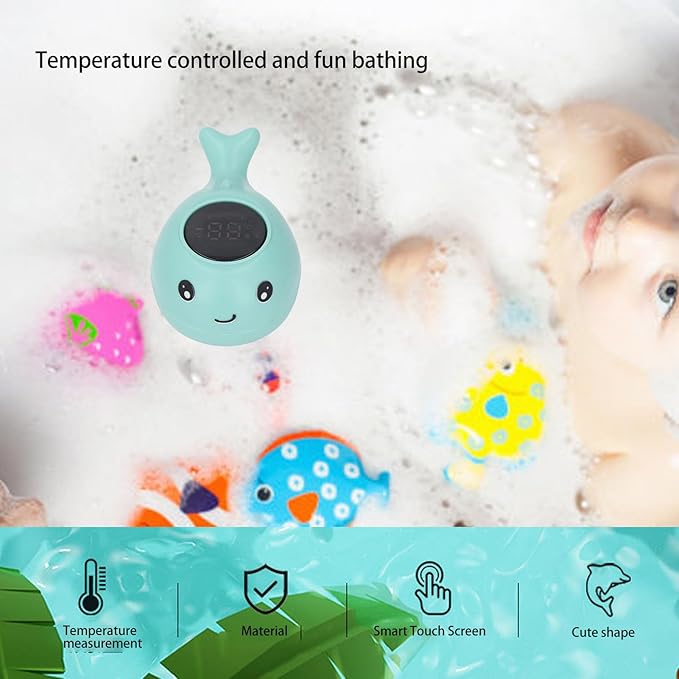 Bath Thermometer Floating Toy with 3 Color Temperature Indicator for Infant Bathing, Instant Reading Safety Alert, Whale Shape Water Temperature Thermometer