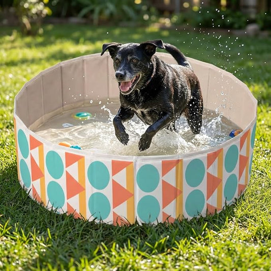 furrybaby Dog Pool for Large Dogs, Foldable Hard Plastic Pet Swimming Pool, Heavy Duty 0.5mm PVC with Non-Slip Bottom, Portable Kiddie Pool for Dogs, Pet Bath Tub for Backyard Summer, Bohemia 47“