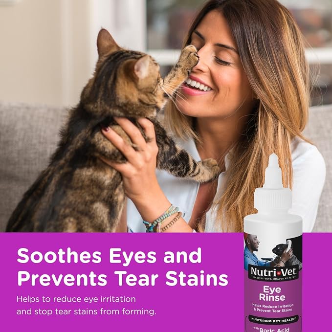Nutri-Vet Cat Eye Rinse,Sterile Solution Gently Cleanses Eyes &Surrounding Tissue,Removes Debris Pollen and Mucus,Relieves Irritation,Helps Reduce TearStains,Sensitive Ophthalmic Flush,4oz,(Pack of 2)
