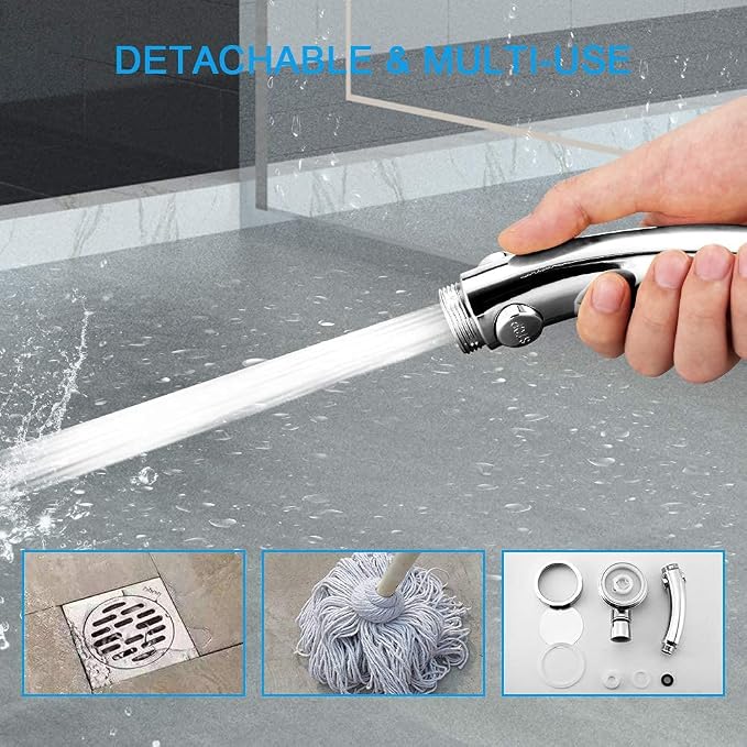 Modern 3-Setting Detachable Shower Head with 59-Inch Hose, High Pressure Water Saving, 360 Rotating Adjustable Handheld Shower Head with ON/OFF Switch and 3 Spray Modes, Chrome Finish