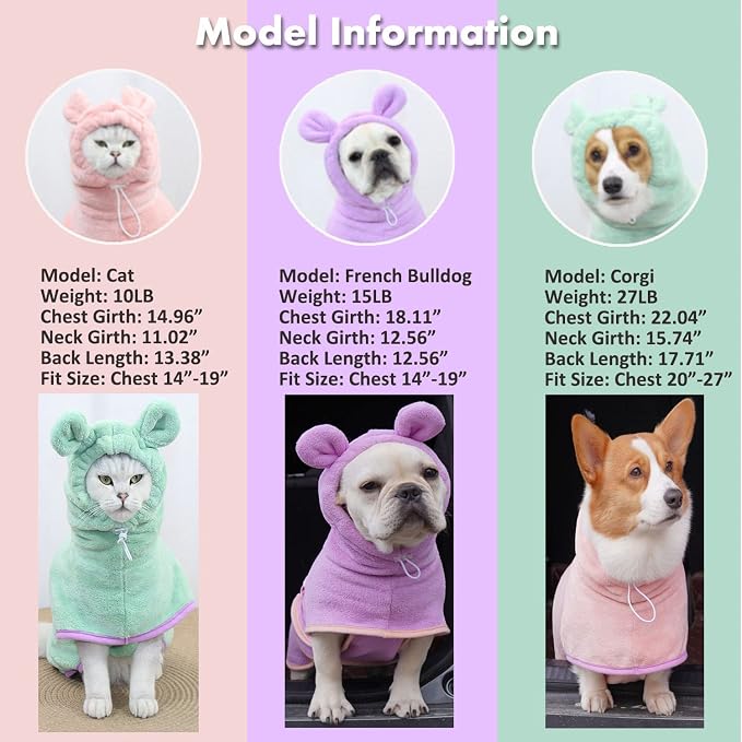 Dog Bathrobe, Microfiber Fast Drying Absorbent Hooded Bath Towel for Puppy Small Medium Large Dog Cat(Pink,XL)