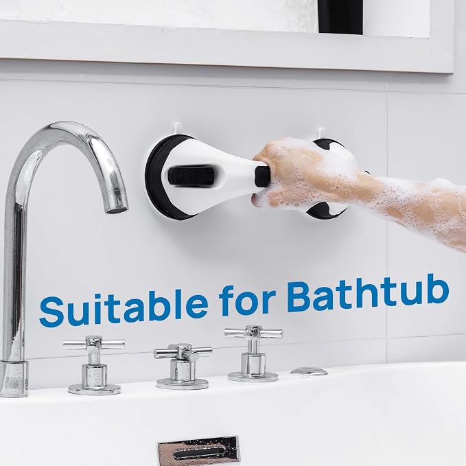 LEVERLOC Grab Bars for Shower 2 Pack Suction Bathtub Safety Rails, Heavy Duty 12 Inch Shower Handle Removable Bath Handrails for Seniors and Elderly, Bathroom Safety Grip No Drilling Waterproof Black