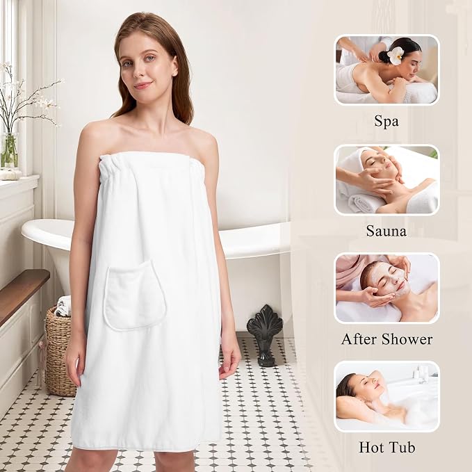 PJGGZ Towel Wrap for Women, Three Adjust Clasps Closure Bath Wraps After Shower Spa Sauna Bathrobe(Available in Plus Size)