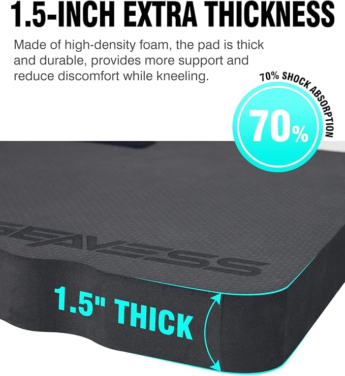 1.5" Extra Thick Garden Kneeling Pad, Comfortable Foam Knee Pad with Handle, Durable Supportive Knee Cushion for Gardening, Yard Work, Car Repairing, Workshop, Baby Bathing, 17.5"x11", Black