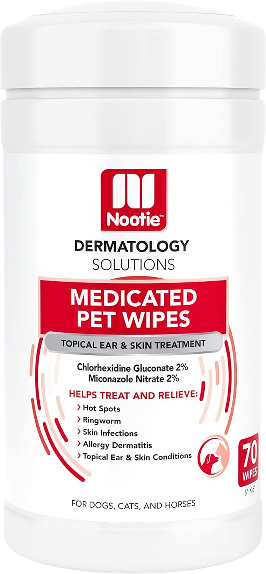 Nootie Medicated Dog Wipes, 2% Chlorhexidine and 2% Miconazole Formulated Pet Wipes for Dogs and Cats - 5"x 6" Size XL Wipes - 70 Count - Sold in Over 10,000 Vet Clinics and Pet Stores Worldwide