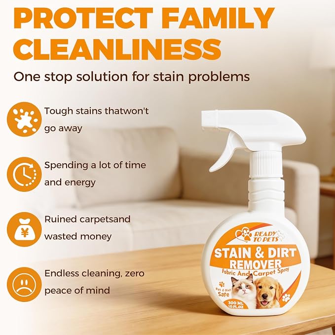 Carpet Stain Remover – Dog & Cat Urine, Poop & Vomit Cleaner – Fabric Spray for Rugs, Bed Sheets, Curtains, Sofas, Upholstery & Car Floor