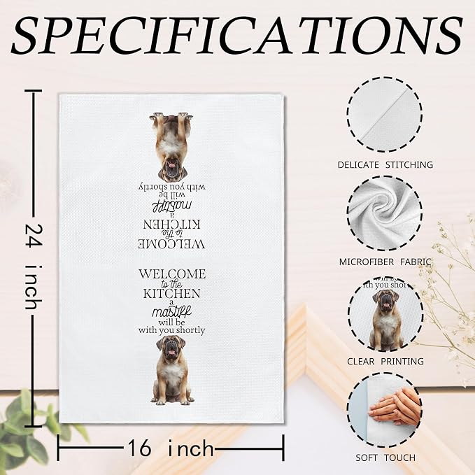 Funny Mastiff Dog Kitchen Towels, Mastiff Gifts Hand Towels, Dog Mom Dad Lovers Owner Gifts for Women Men Dishcloths Dish Towel for Kitchen 16x24 Inches Set of 2