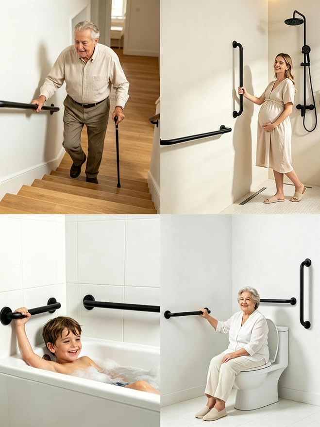 Grab Bars for Shower, Right Angle 2 Pack 18 Inch Handicap Grab Bars, 304 Stainless Steel ADA Shower Handles for Bathroom, Safety Grab Bars for Seniors, Disabled (Matte Black)