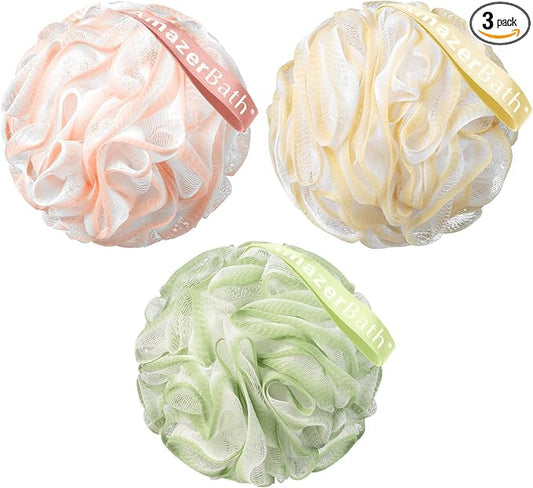 AmazerBath Loofah Sponge, Shower Loofah 60g/PCS - Body Scrubber Loofa Set of 3 Cotton Candy Trio, Bath Sponge for Men and Women