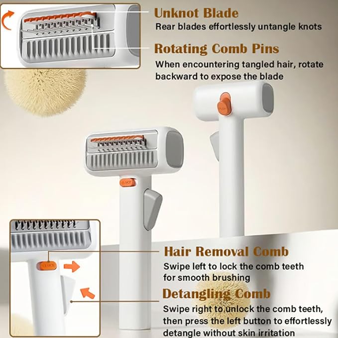 2-in-1 Pet Self-Detangling & Grooming Comb - Professional Deshedding Tool for Dogs & Cats - Gentle Undercoat Rake & Brush for Long or Short Hair, Removes Mats, Tangles & Loose Fur (2 PCS)