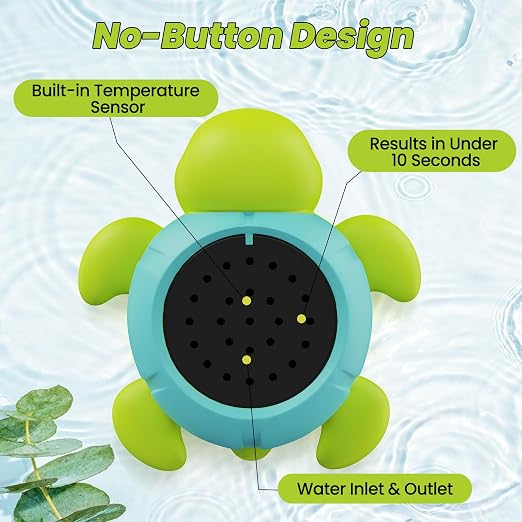 FDK Baby Bath Thermometer Baby Safety, Digital 2-in-1 Room & Bath Water Thermometer with 3-Color Backlight & Temperature Warning, Floating Turtle Design for Infant Toddler, Auto On/Off