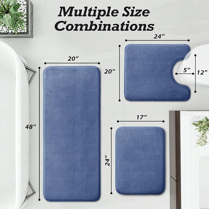 HUXMEYSON Bathroom Rugs Sets 3 Piece, Non-Slip & Quick Dry Bath Mat Set, Ultra Soft Velvet Bath Rugs for Bathroom, Toilet and Shower Floor, Dusty Blue