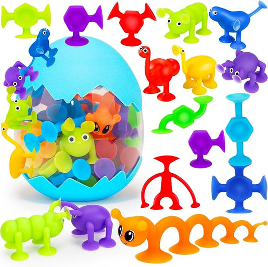 32Pcs Bath Toys for Kids Ages 3-5 4-8, No Hole Mold Free Baby Suction Cup Animals Water Toys, Mini Toddler Sensory Fidget Party Favors, Airplane Car Window Travel Road Trip Essentials 3 4 5 6 Year Old