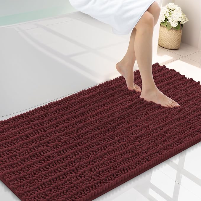 Smiry Bathroom Rugs Mat 44x24, Extra Soft Absorbent Chenille Bath Rugs, Non Slip Rubber Backing Machine Washable Quick Dry Bath Mats for Bathroom Floor, Tub, Shower, Home Accessories, Caramel Red