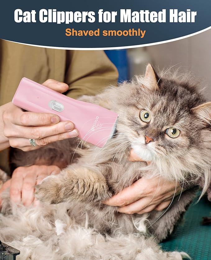 oneisall Pet Clippers for Cat Matted Hair, Quiet Pet Shaver for Cats | Waterproof Cordless Cat Clippers for Matted Long Hair with Storage Bag,Lightweight and Easy to Use for Cat, Pet, Small Dog