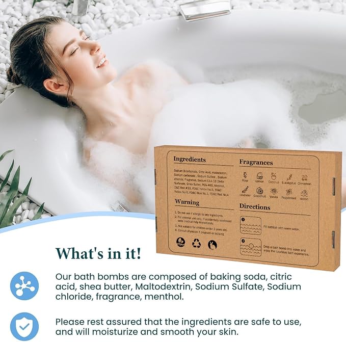 TranquilBliss Bath Bombs Set 50 PCS with 10 Rich Scents, Bath Bombs for Women, Natural Bubble Bombs with Shea Butter & Safe Oil, Ideal for Mother's Day, Birthday, Valentines Present (Brown)
