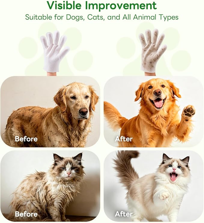 Thick Pet Glove Wipes for Dogs & Cats - Easy Wipe Paws, Eyes, Ears, Butt, & Body - Lick-Safe for Cats & Dogs(12 PCS)